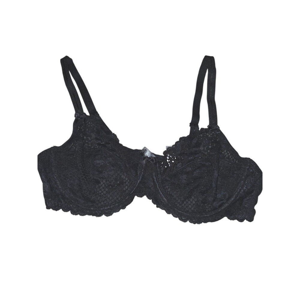 Adore Me 40C Bra Black Sheer Coquette Full Coverage Underwire Back Closure